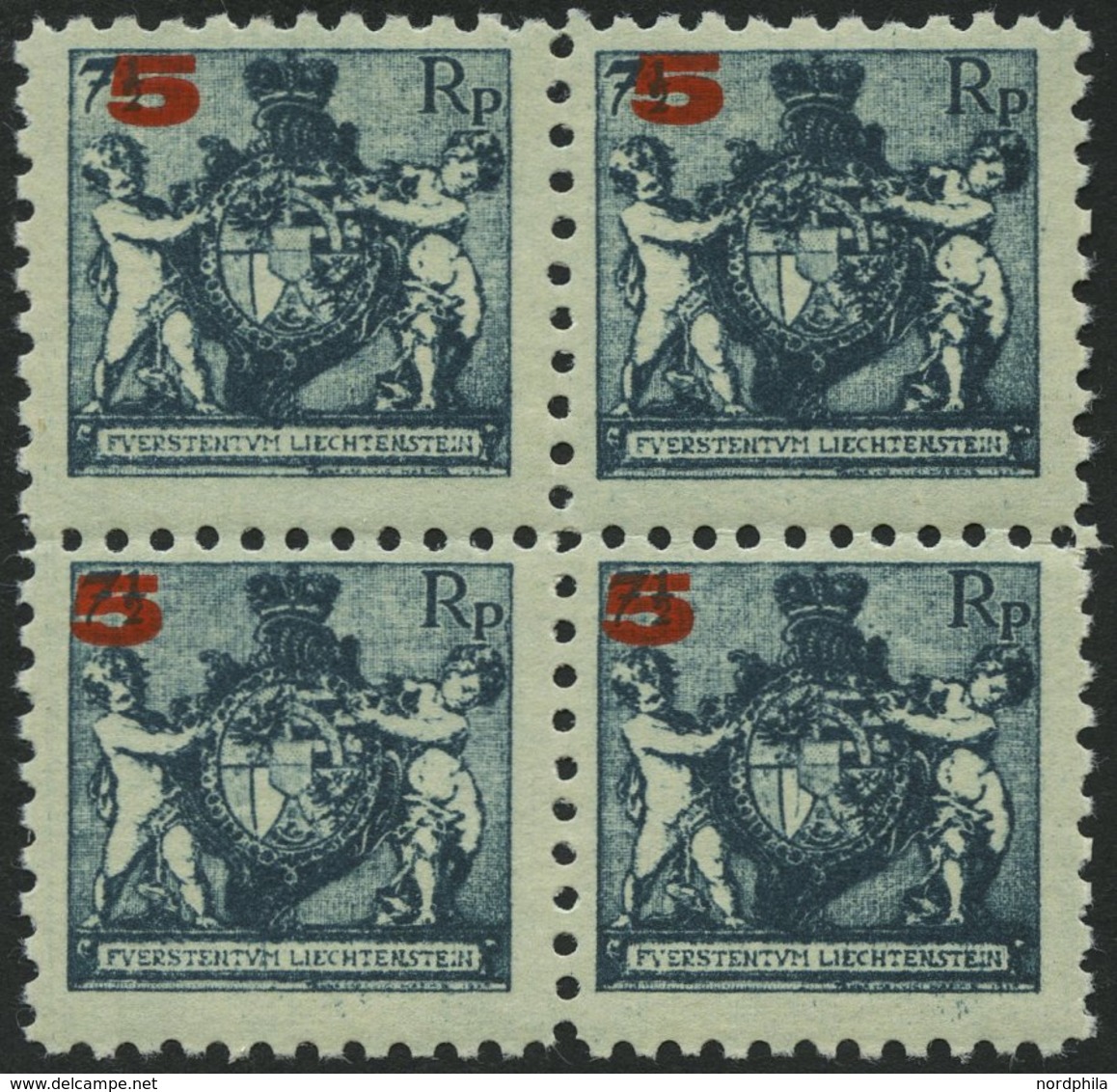 LIECHTENSTEIN 61A VB *, **, 1924, 5 Auf 71/2 Rp. Schwarzblau, Gezähnt L 91/2, Im Viererblock, 2 Marken Postfrisch, Prach - Altri & Non Classificati