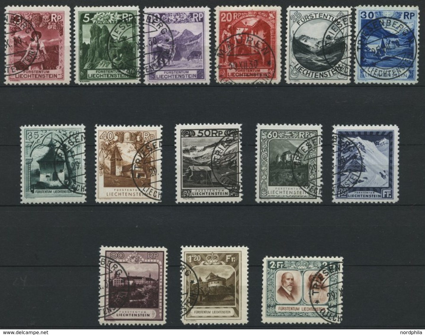 LIECHTENSTEIN 94-107 O, 1930, Landschaften Und Fürstenpaar, Prachtsatz, Fotoattest Reinhardt, Mi. 850.- - Sonstige & Ohne Zuordnung