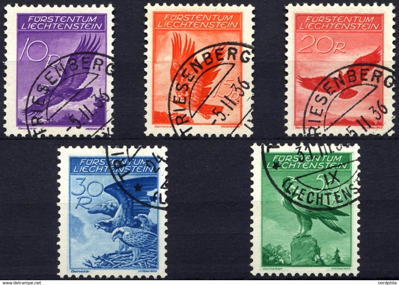 LIECHTENSTEIN 143-47x O, 1934/5, Adler, Glatter Gummi, Prachtsatz, Mi. 320.- - Sonstige & Ohne Zuordnung