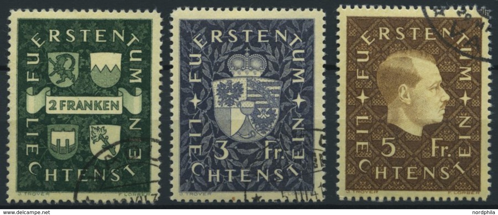 LIECHTENSTEIN 183-85 O, 1939, 2 - 5 Fr., Prachtsatz, Mi. 120.- - Altri & Non Classificati