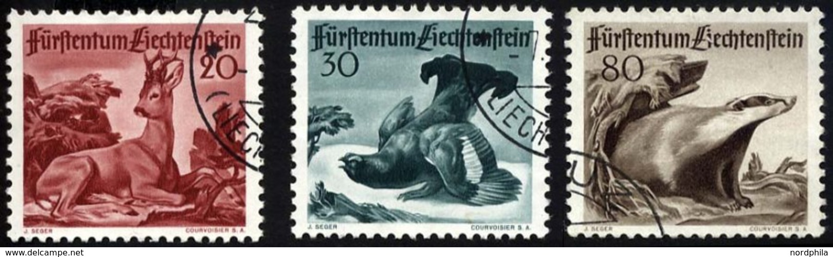 LIECHTENSTEIN 285-87 O, 1950, 3. Jagdserie, Prachtsatz, Mi. 90.- - Sonstige & Ohne Zuordnung