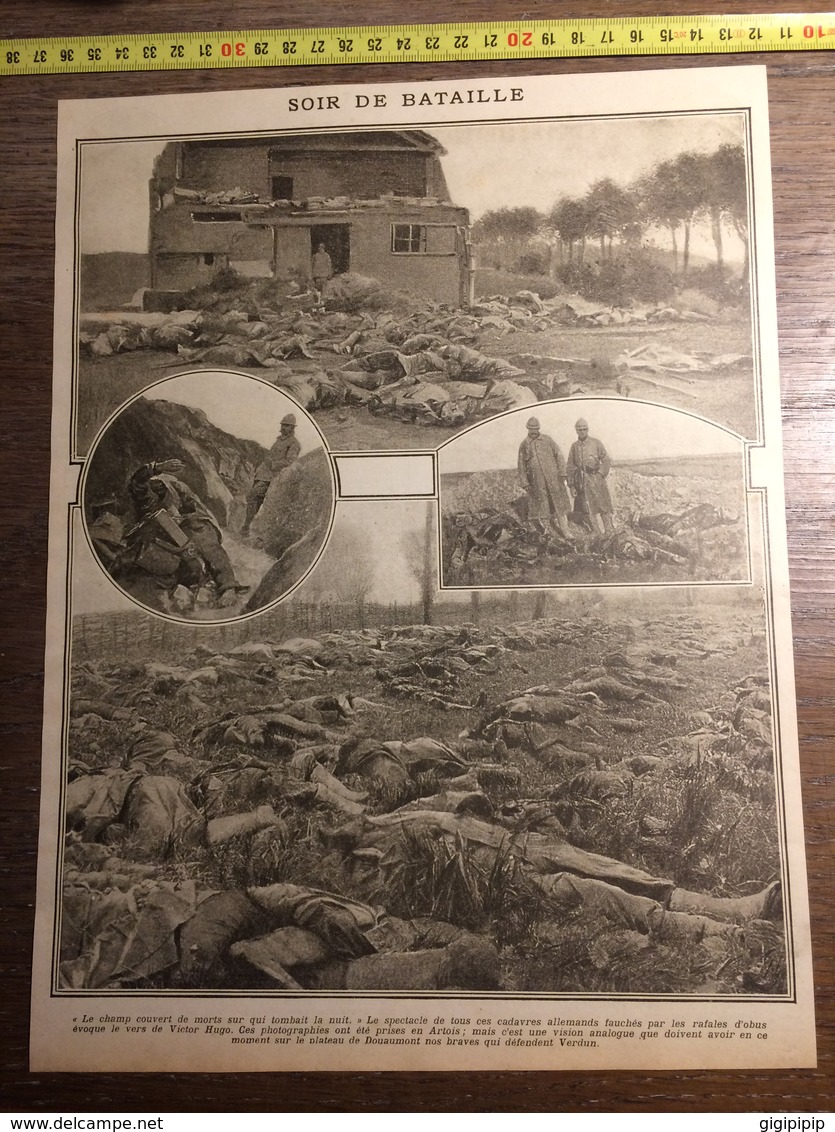 DOCUMENT GUERRE 14/18 SOIR DE BATAILLE CHAMPS COUVERT DE MORTS DOUAUMONT - Collections