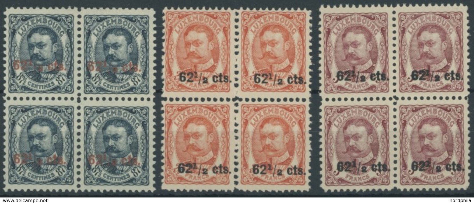 LUXEMBURG 89-91 VB **, 1912, Großherzog Wilhelm In Postfrischen Viererblocks, Pracht - Sonstige & Ohne Zuordnung