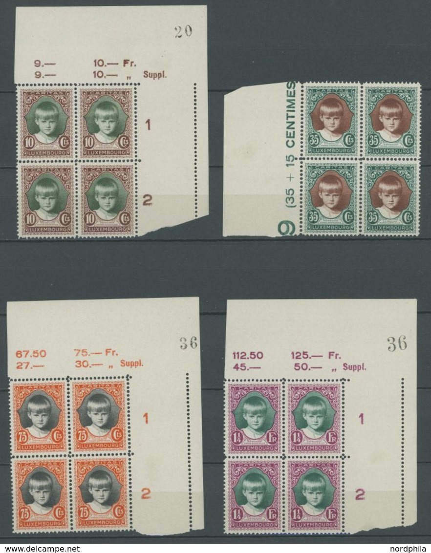 LUXEMBURG 213-17 VB **, 1929, Kinderhilfe, Randviererblocks, Postfrisch, Pracht, Mi. 120.- - Sonstige & Ohne Zuordnung