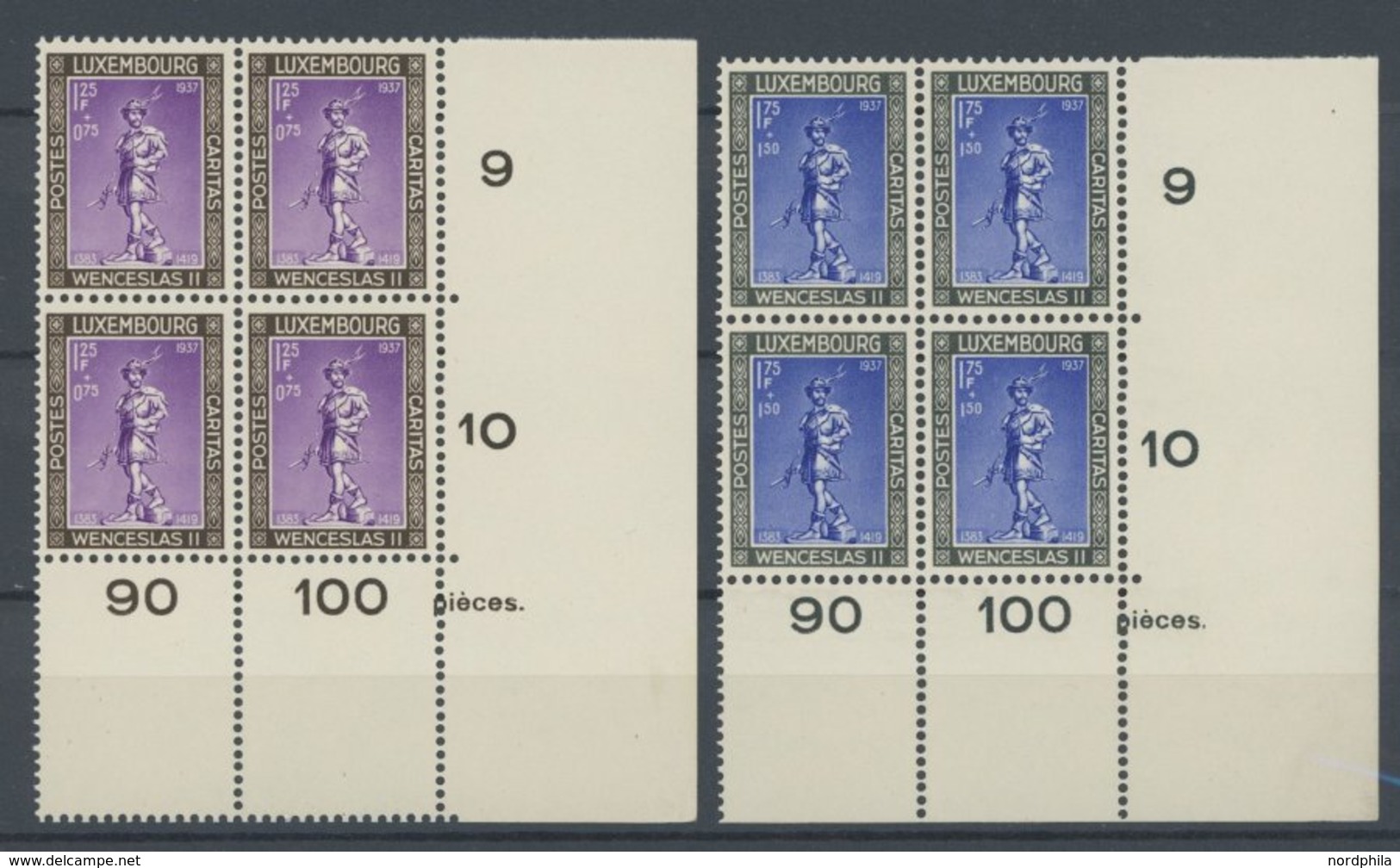 LUXEMBURG 303-08 VB **, 1937, Kinderhilfe In Unteren Rechten Eckrandviererblocks, Postfrischer Prachtsatz, Mi. (88.-) - Sonstige & Ohne Zuordnung