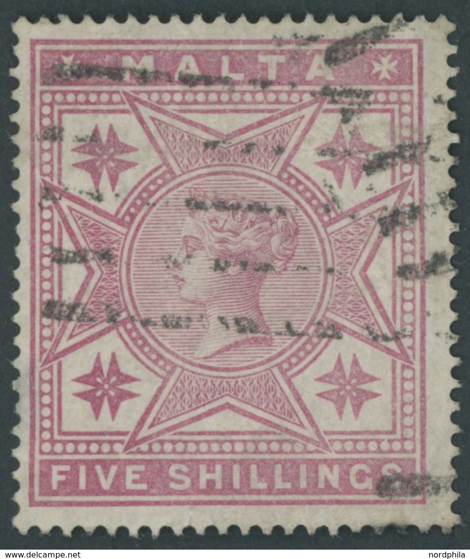 MALTA 10 O, 1886, 5 Sh Rosa, Helle Stellen, Feinst, Mi. 120.- - Gebraucht