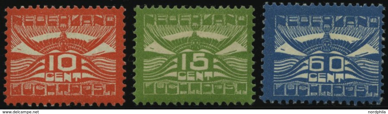 NIEDERLANDE 102-4 *, 1921, Flugpost, Falzrest, Prachtsatz - Niederlande