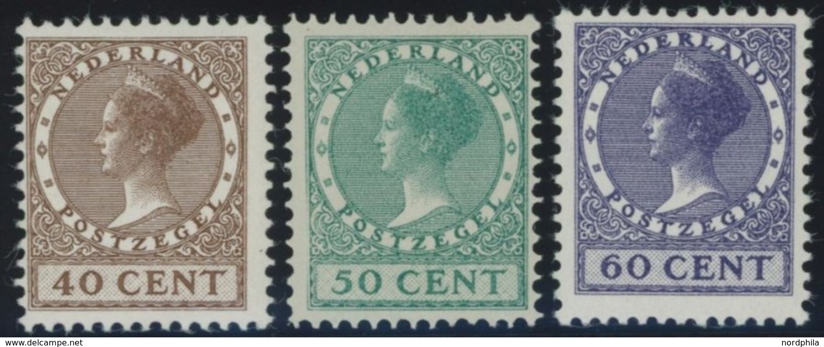 1924, 40 - 60 C. Königin Wilhelmina, Ohne Wz., Falzreste, 3 Prachtwerte -> Automatically Generated Translation: 1924, 40 - Niederlande