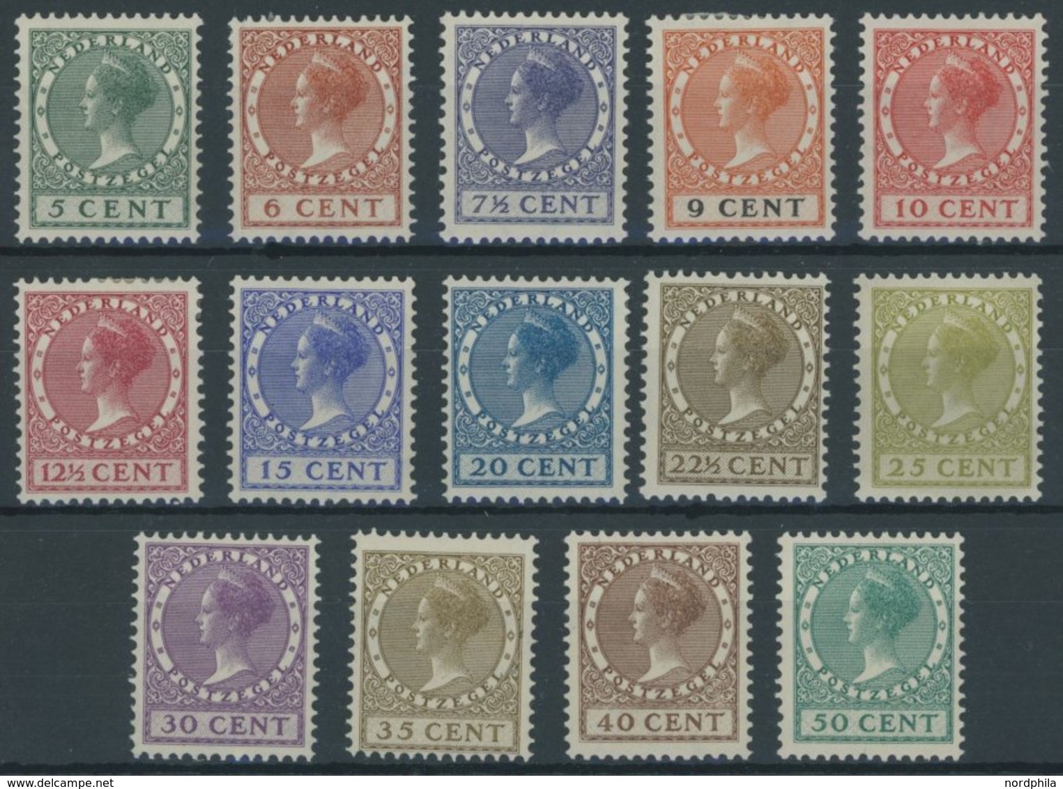 1926-28, Königin Wilhelmina, Wz. 2, Falzrest, Prachtsatz -> Automatically Generated Translation: 1926-28, "Queen Wilhelm - Pays-Bas