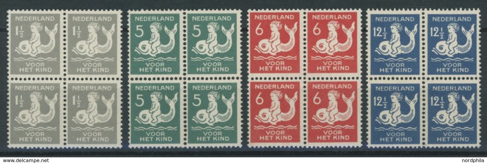 NIEDERLANDE 229-32A VB **, 1929, Voor Het Kind, Gezähnt K 121/2, In Viererblocks, Postfrischer Prachtsatz, Mi. 300.- - Pays-Bas