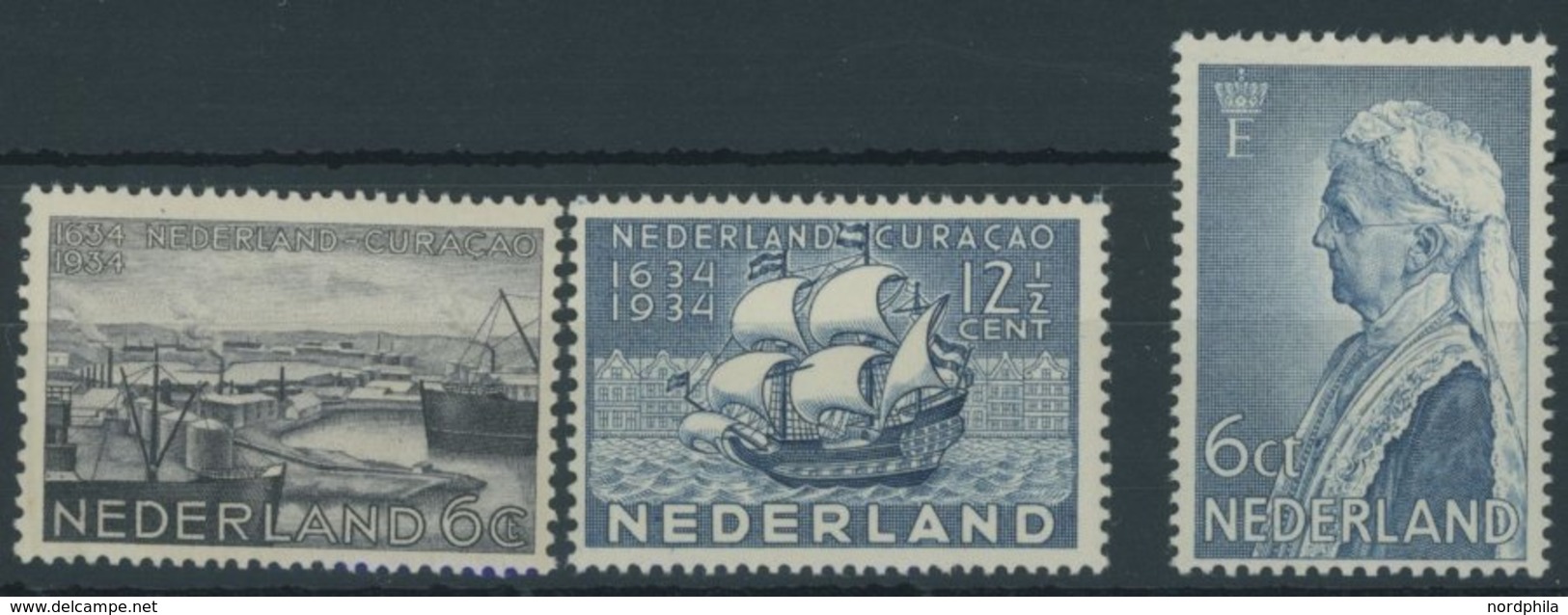 NIEDERLANDE 274-76 **, 1934, 300 Jahre Zugehörigkeit Curaçaos Und Königinmutter Emma, 3 Postfrische Prachtwerte, Mi. 130 - Niederlande