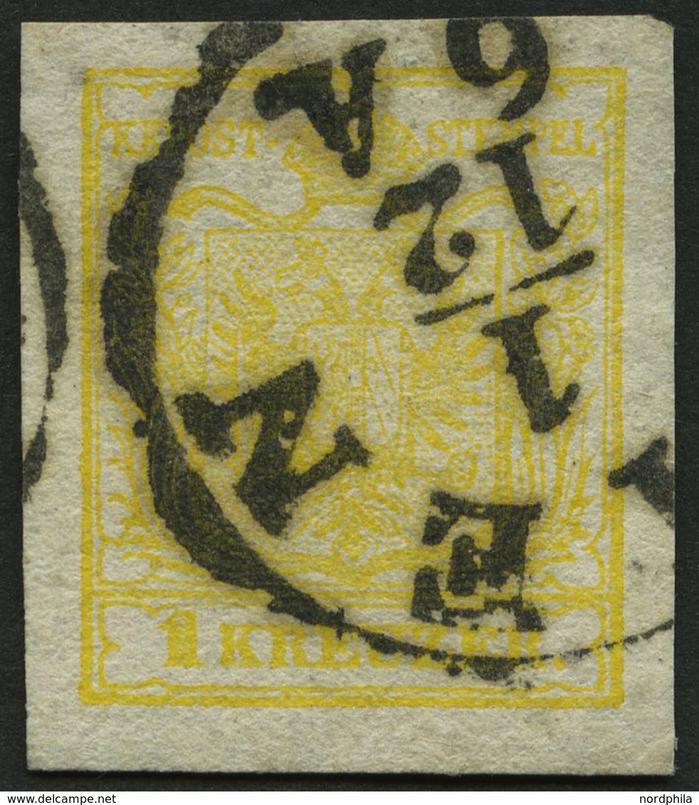 ÖSTERREICH 1Xa O, 1850, 1 Kr. Gelb, Handpapier, Type Ia, K1 WIEN, Riesenrandig, Pracht Gepr. Diena - Gebraucht