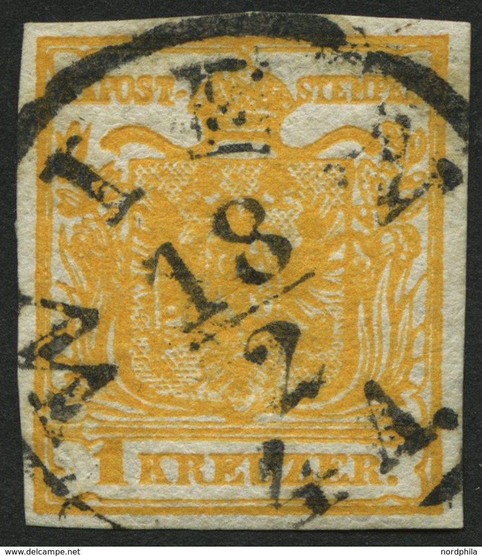 ÖSTERREICH 1Xb O, 1850, 1 Kr. Orange, Handpapier, Type Ia, K1 WIEN, Pracht - Usati