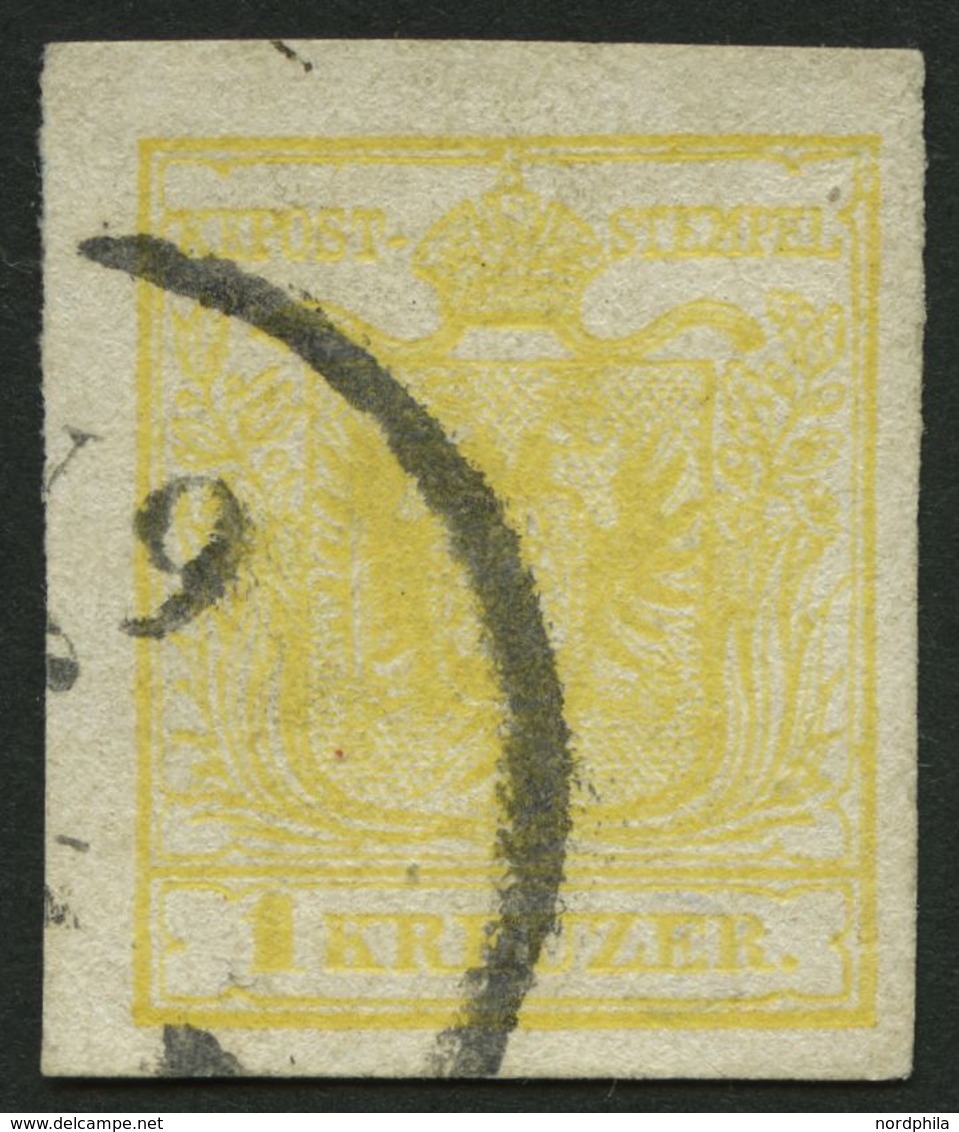 ÖSTERREICH 1Ya O, 1854, 1 Kr. Gelb, Maschinenpapier, Type III, Maschiges Papier, Pracht, Befund Dr. Ferchenbauer - Oblitérés