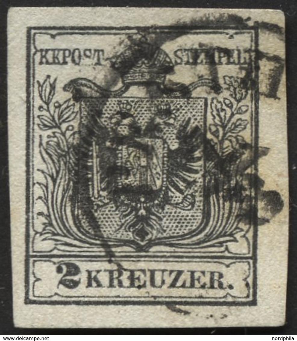 ÖSTERREICH 2Ya O, 1854, 2 Kr. Schwarz, Maschinenpapier, Breitrandig, Pracht, Mi. 80.- - Gebraucht