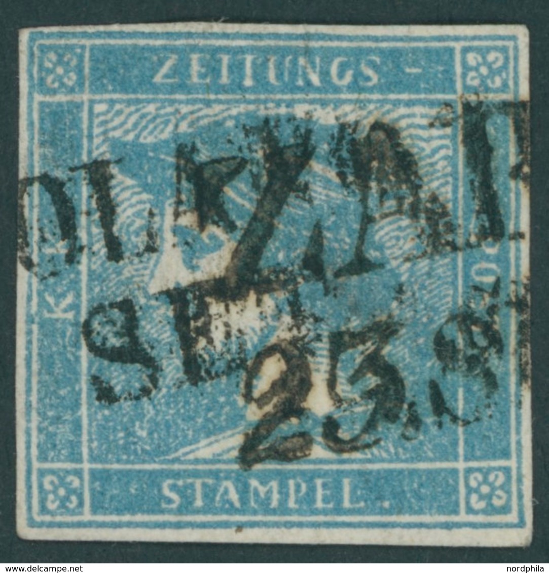 ÖSTERREICH BIS 1867 6Iy O, 1851, 0.6 Kr. Hellblau, Type I, Geripptes Papier, Mit Doppelentwertung Von ZARA Und TOSCOLANO - Usati