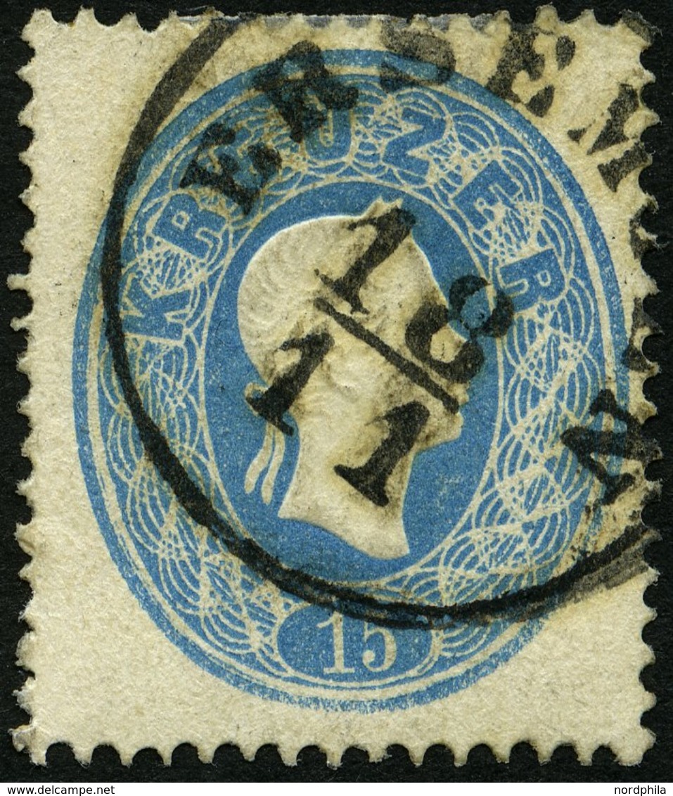 ÖSTERREICH 22 O, 1860, 15 Kr. Blau Mit Ungarischem K1 ERSEMJEN, Pracht - Gebraucht