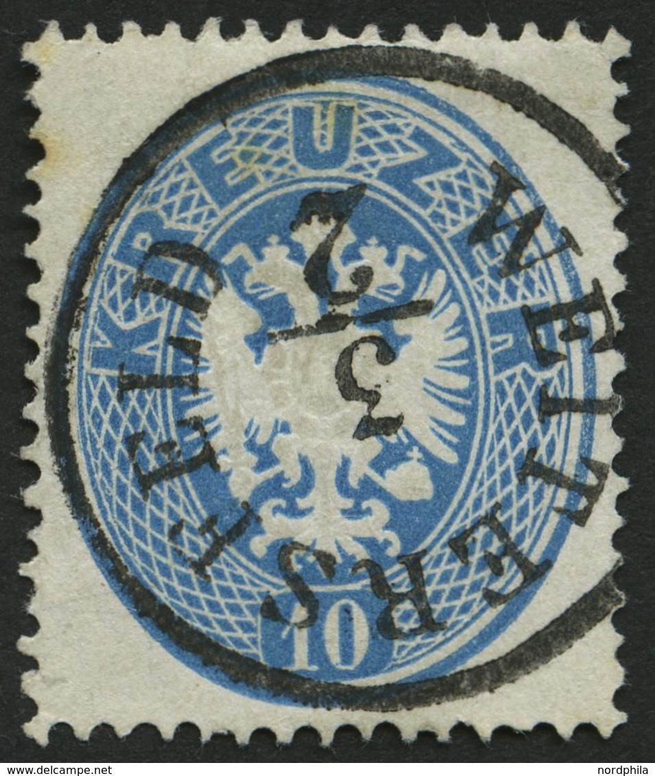 ÖSTERREICH 27 O, 1863, 10 Kr. Blau, Zentrischer K1 WEITERSFELD, Pracht - Gebraucht