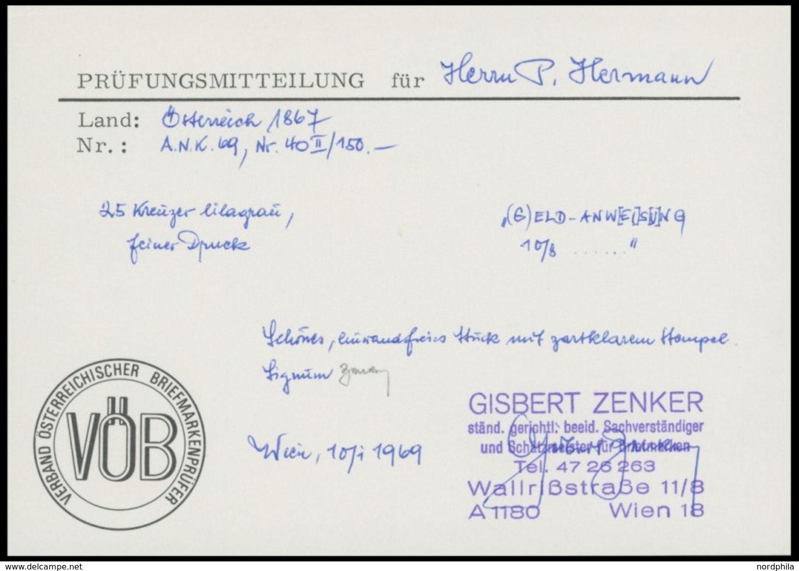 ÖSTERREICH 1867-1918 40IIa O, 1881, 25 Kr. Lilagrau, Feiner Druck, Pracht, Gepr. Zenker Mit Befund, Mi. 180.- - Gebraucht