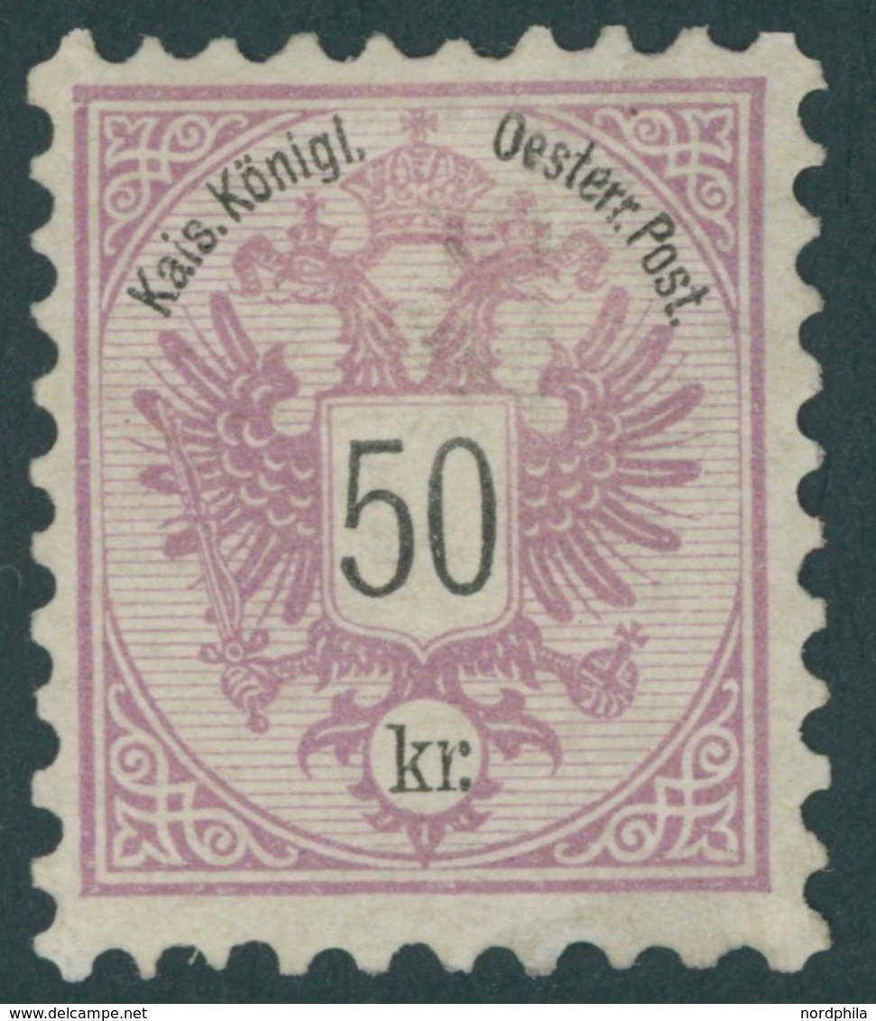 ÖSTERREICH 1867-1918 49b *, 1883, 50 K. Mittelbraunlila/schwarz, Gummi Wohl Nicht Original, Pracht, Mi.420.- - Oblitérés