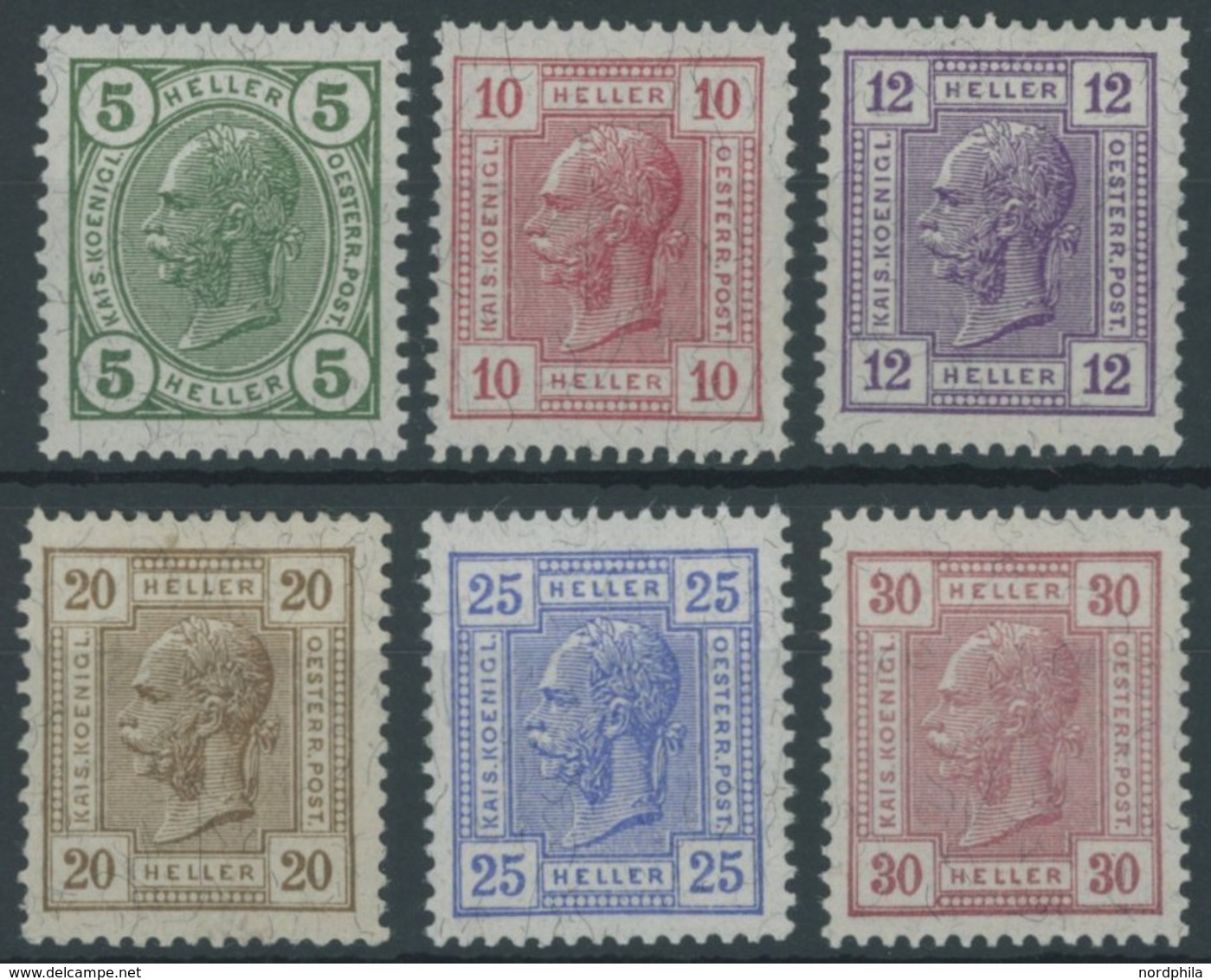 ÖSTERREICH 1867-1918 133-38 **, 1906, Franz Joseph, Farbige Wertziffer Auf Weißem Feld, 20 H. Knitterspur Sonst Postfris - Usati