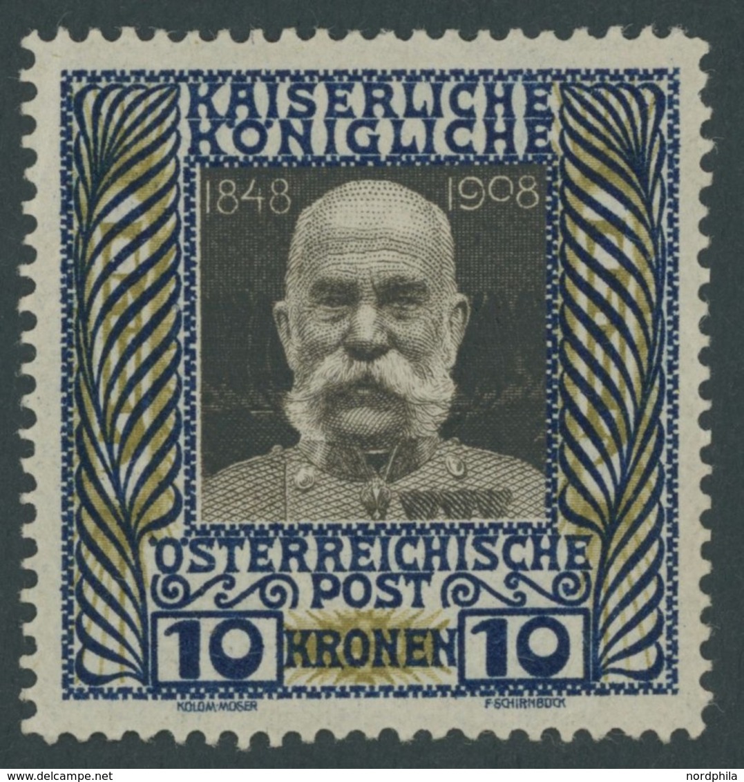 ÖSTERREICH 156 *, 1908, 10 Kr. Regierungsjubiläum, Falzrest, Pracht, Mi. 280.- - Usati