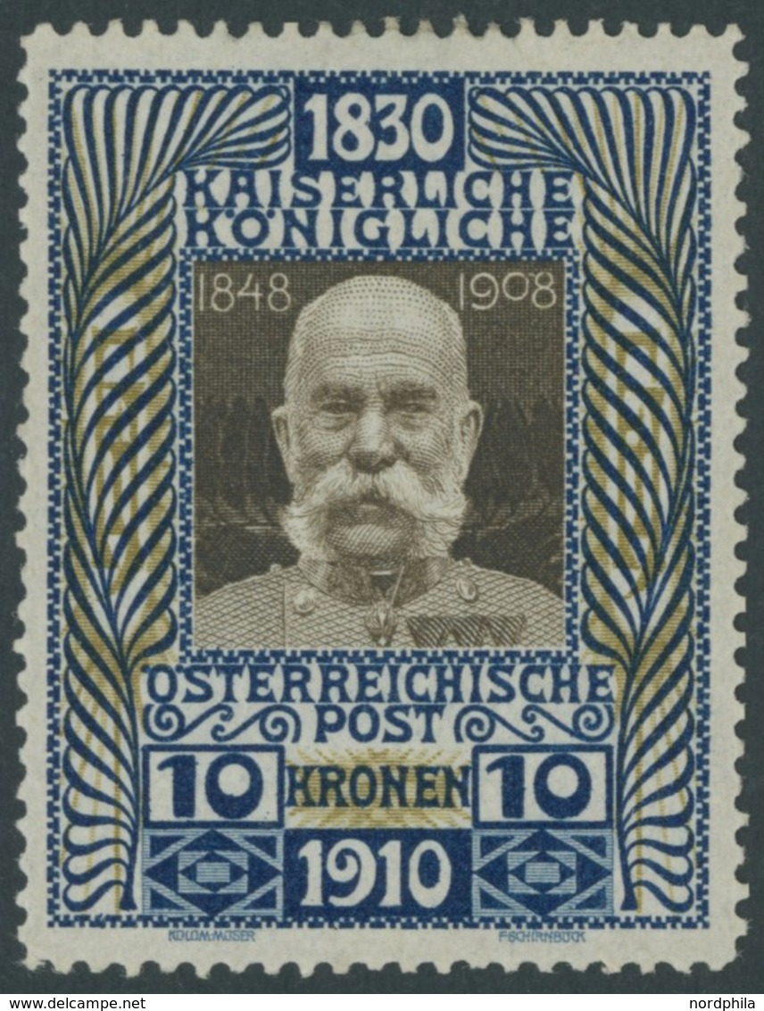 ÖSTERREICH 1867-1918 177 *, 1910, 10 Kr. 80. Geburtstag, Falzrest, Pracht, Mi. 220.- - Gebraucht