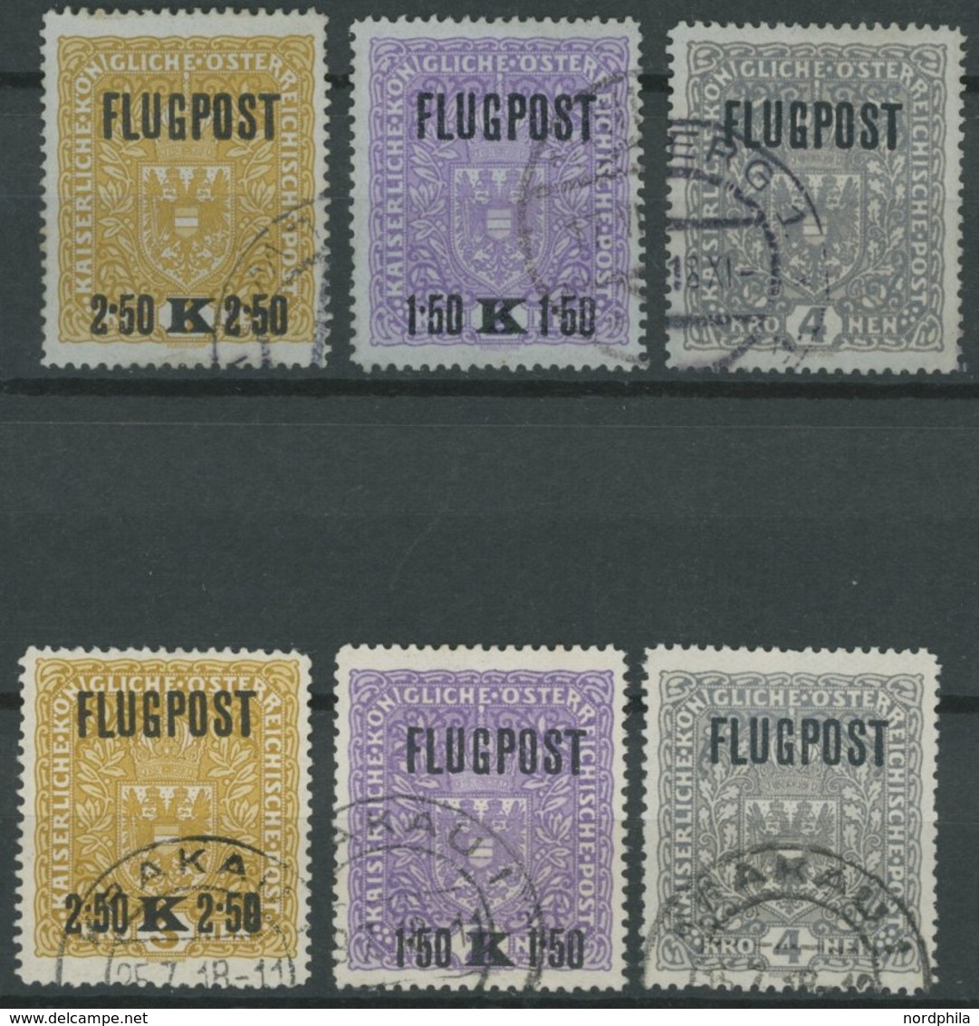 ÖSTERREICH 1867-1918 225-27x,y O, 1918, Flugost Beide Papiere, Normale Zähnung, 2 Prachtsätze, Mi. 165.- - Usati