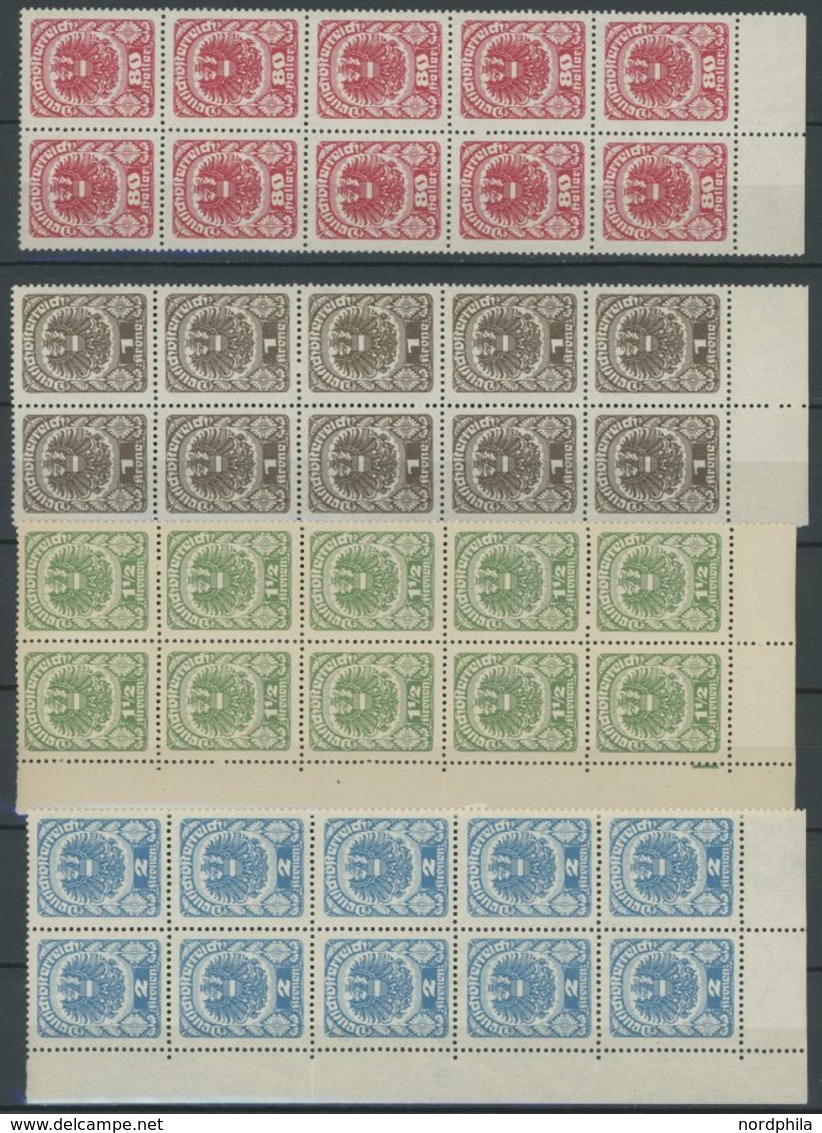 ÖSTERREICH 1918-1938 312-20 **, 1920/1, Wappen, 10 Postfrische Sätze In Bogenteilen, Pracht, Mi. 100.- - Autres & Non Classés