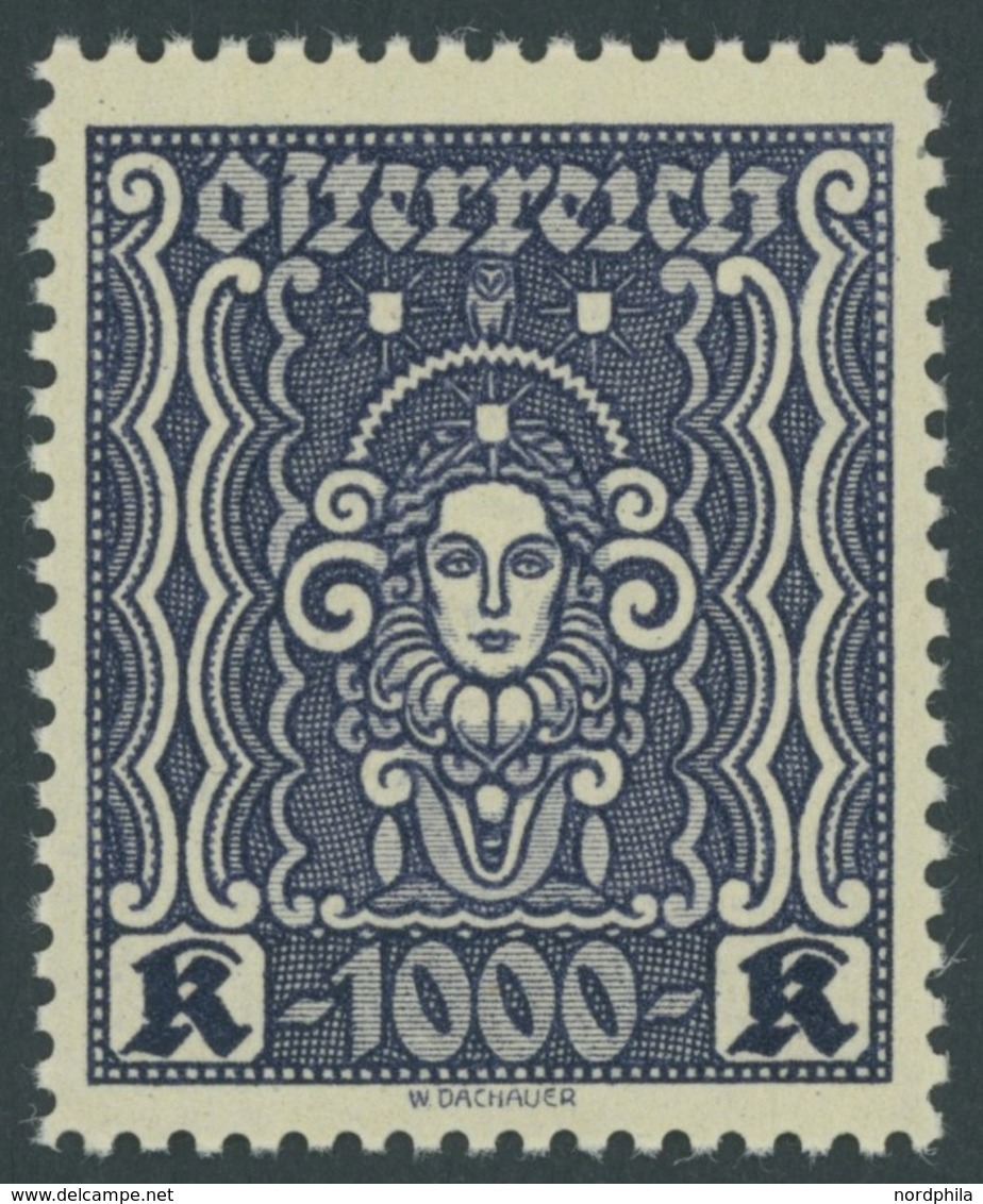 ÖSTERREICH 1918-1938 404B **, 1922, 1000 Kr. Schwarzblauviolett, Gezähnt L 111/2, Postfrisch, Pracht, Mi. 600.- - Sonstige & Ohne Zuordnung