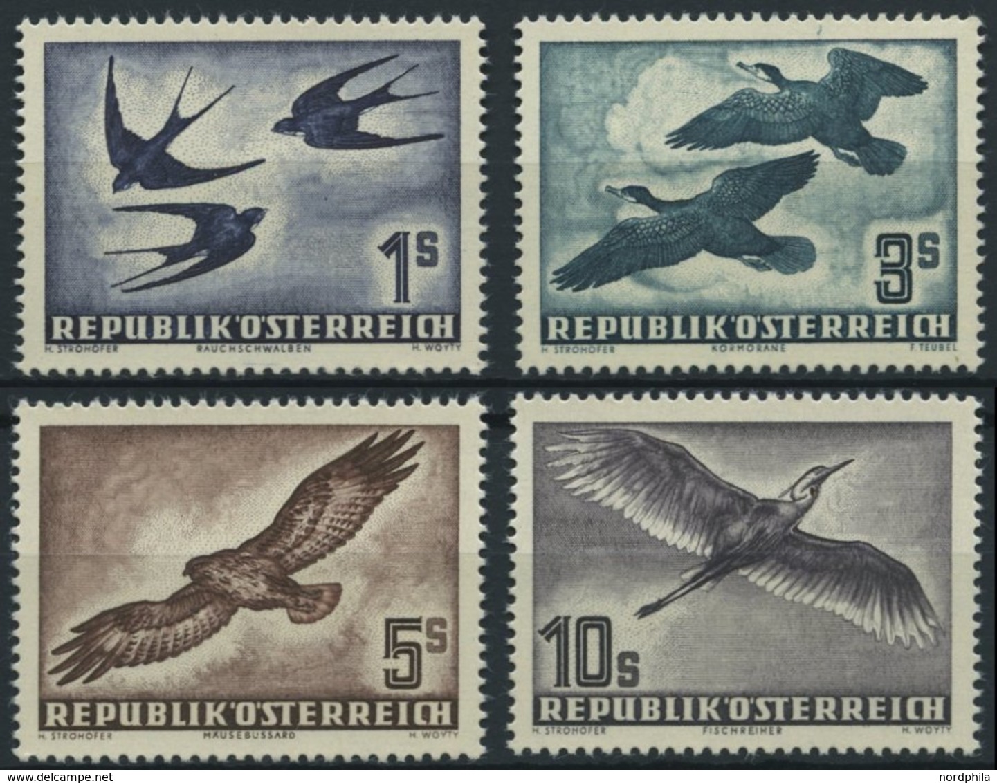 ÖSTERREICH 984-87 **, 1953, Vögel, Prachtsatz, Mi. 350.- - Gebraucht