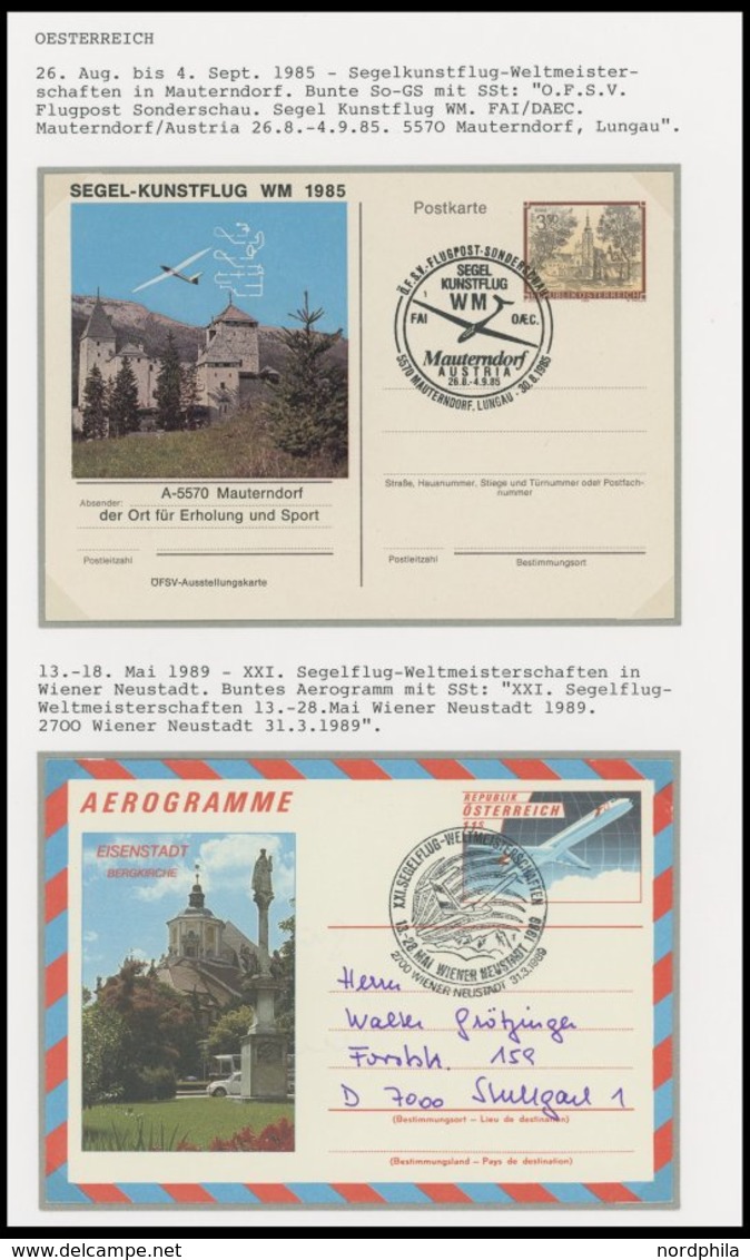 1950-98, Sammlung Mit 76 Belegen Segelflug Und Verwandte Sportarten, Mit Ausländischen Zuleitungen Aus 9 Ländern, Ganzsa - Sonstige & Ohne Zuordnung