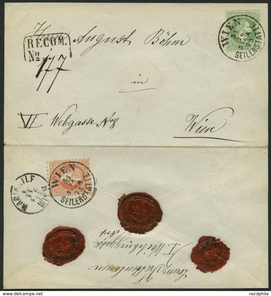 GANZSACHEN U 54,37I BRIEF, 1868, 3 Kr. Grün, Wz. 3, Orts-Umschlag Mit Rückseitigem Reco-Porto 5 Kr. Rot, Grober Druck, K - Sonstige & Ohne Zuordnung