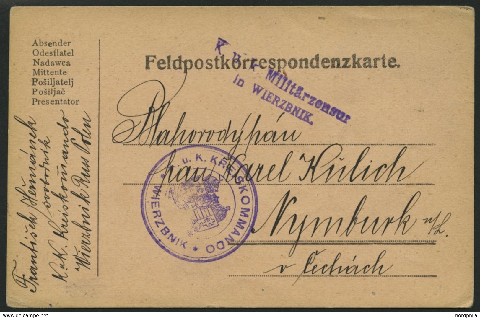 POLEN 1917, Feldpostkarte Aus Wierzbnik Russ. Polen Mit Violettem Zensur-Stempel K.u.K. MILITÄRZENSUR IN WIERZBNIK Und V - Sonstige & Ohne Zuordnung