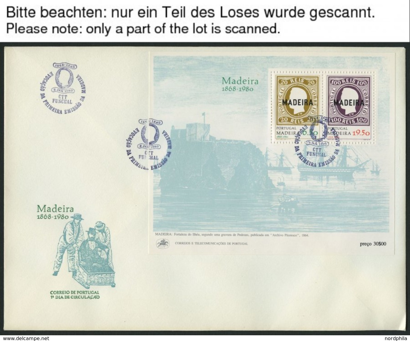 MADEIRA Bl. 1 BRIEF, 1980, Block 112. Jahrestag Der Ersten Markenausgaben, 390x Auf FDC`s, Fast Nur Pracht, Mi. 3900.- - Madeira