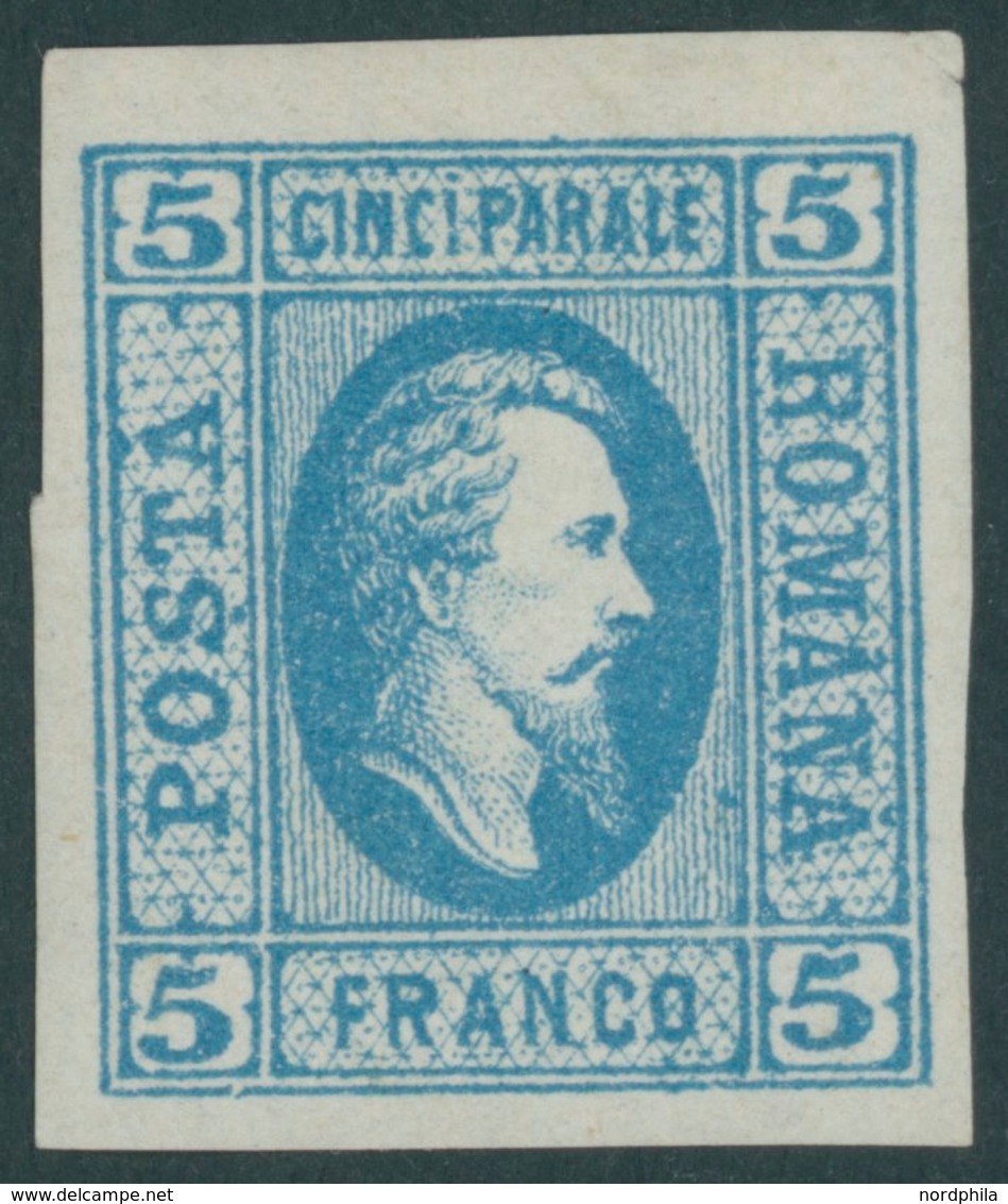 RUMÄNIEN 12y *, 1865, 5 Par. Blau, Senkrecht Gestreiftes Papier, Falzrest, Pracht, Mi. 120.- - Autres & Non Classés