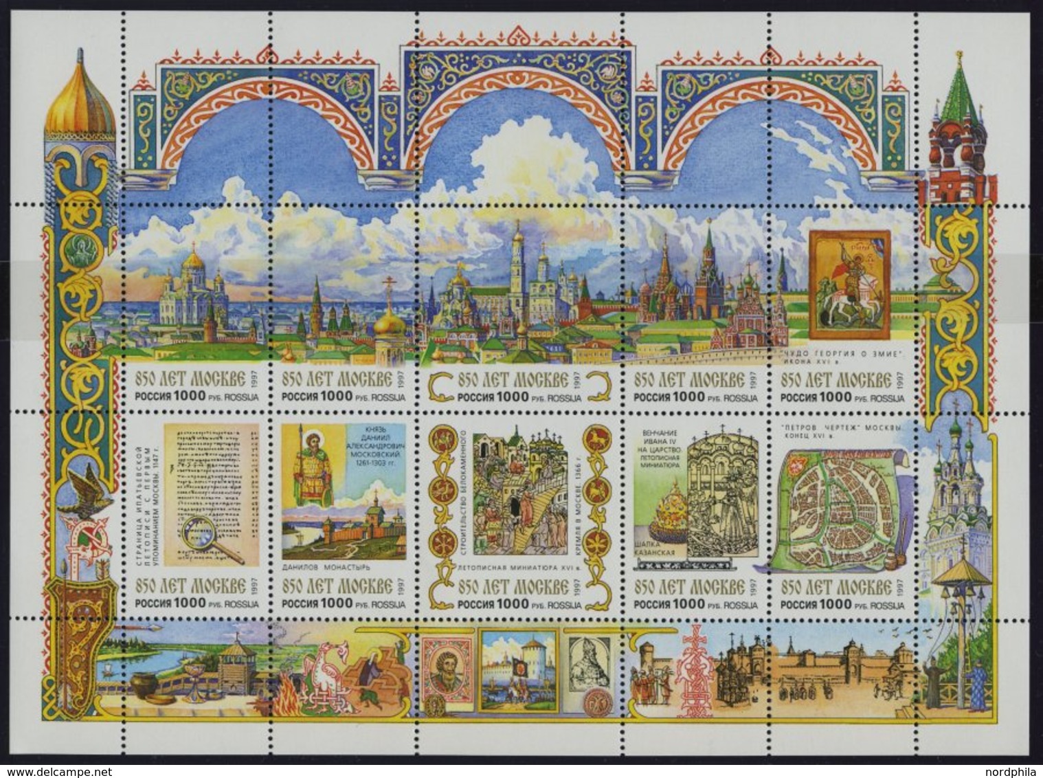 RUSSLAND KB **, 1997, 850 Jahre Moskau, Hubschrauber, Puschkin, 3 Kleinbogen (Mi.Nr. 576-85, 589, 591-95), Pracht, Mi. 8 - Sonstige & Ohne Zuordnung