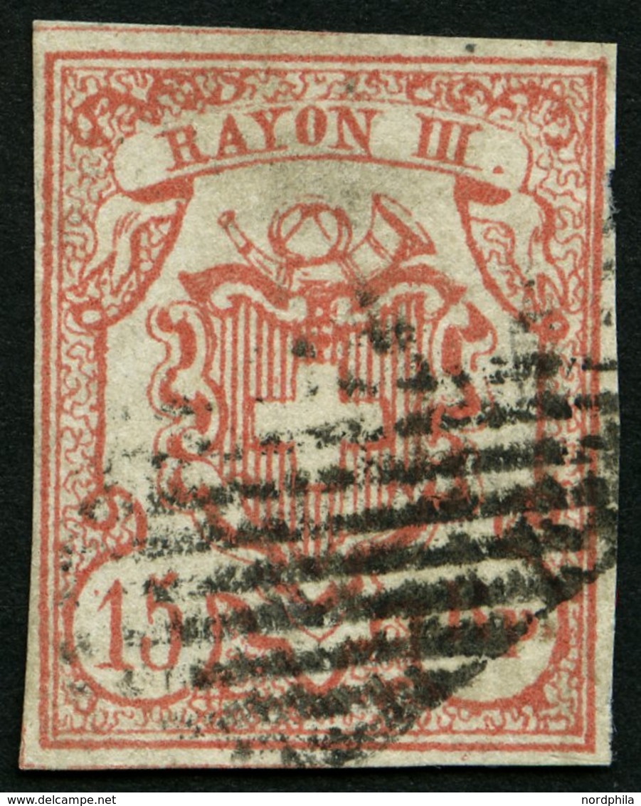 SCHWEIZ BUNDESPOST 12 O, 1852, 15 Rp. Rot, Pracht, Gepr. Von Der Weid, Mi. 130.- - Sonstige & Ohne Zuordnung