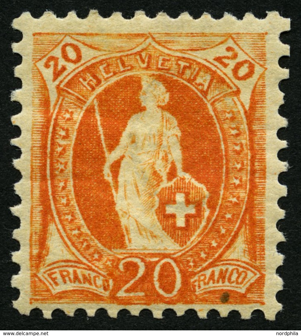 SCHWEIZ BUNDESPOST 58C *, 1882, 20 C. Orange, Gezähnt K 111/2:11 (Zst. 66D), Falzreste, Pracht, Gepr. Marchand, Mi. 160. - Sonstige & Ohne Zuordnung