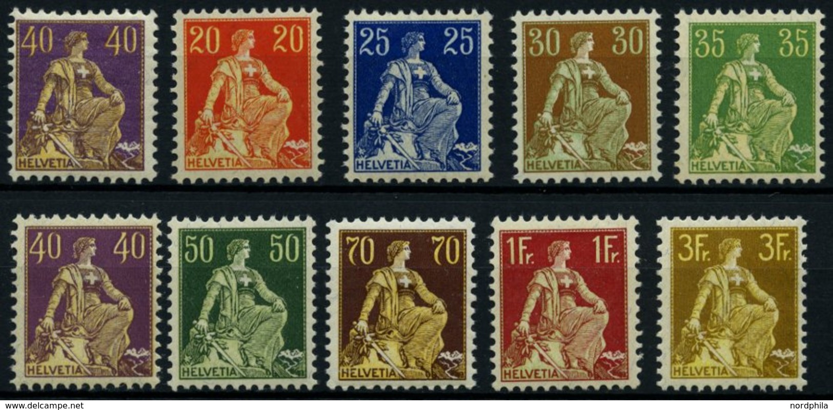 SCHWEIZ BUNDESPOST 101-10x **, 1908, Sitzende Helvetia, Glatter Gummi, Postfrisch, Prachtsatz, Mi. 1300.- - Sonstige & Ohne Zuordnung