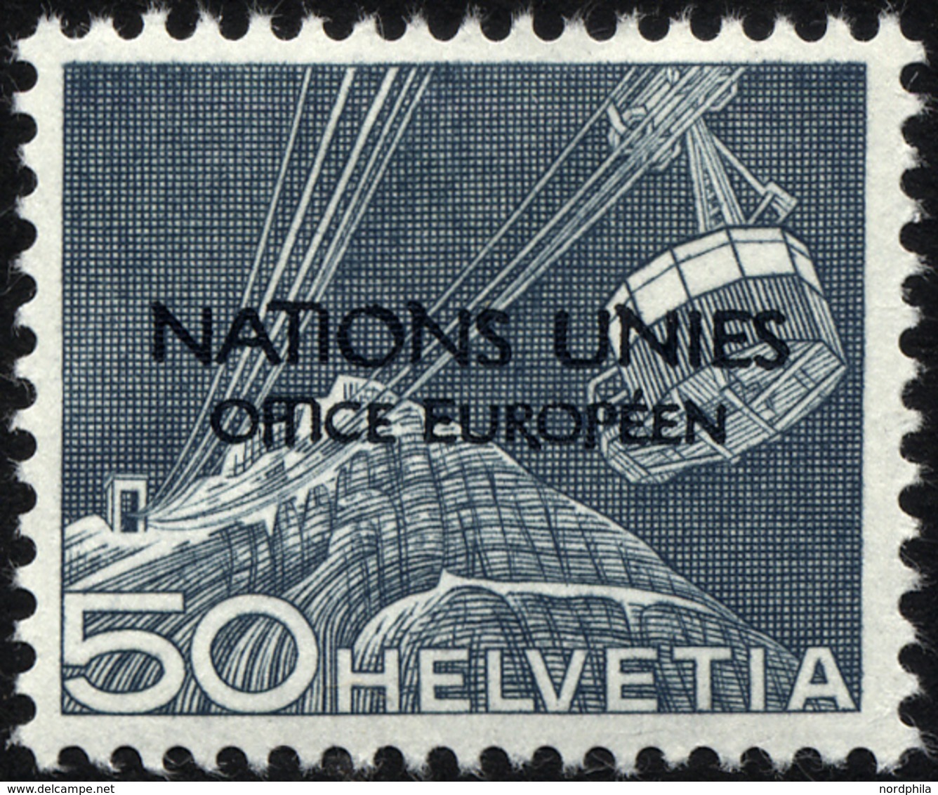 ONU/UNO 9III *, 1950, 50 C. Dunkelblaugrau Mit Abart Mittelstrich Des 2. F In Office Fehlt, Falzrest, Pracht - Autres & Non Classés