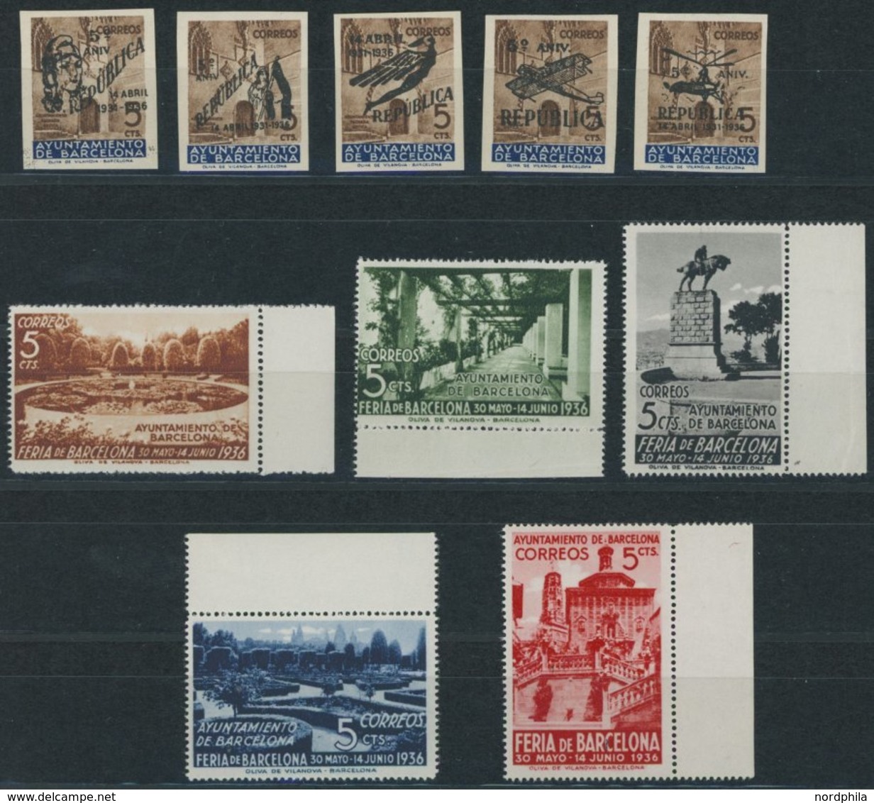 B. BARCELONA A13I-V,14-18 **, 1936, Republik Und Mustermesse, 2 Postfrische Prachtsätze, Mi. 140.- - Barcelona