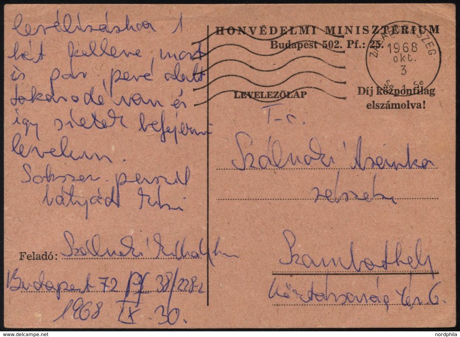 UNGARN 1968, Portofreie Feldpostkarte Eines In Der Tschechoslowakei Eingesetzten Ungarischen Soldaten, über Das Postfach - Other & Unclassified