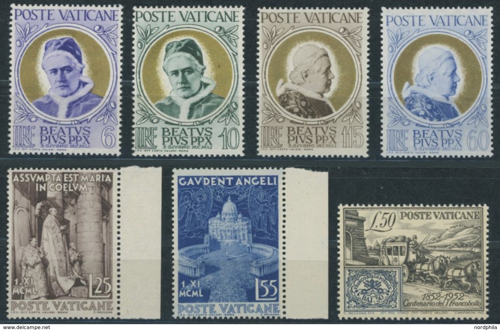 VATIKAN 174-79,188 **, 1951/2, Seligsprechung Und Briefmarkenausgabe, Postfrisch, 7 Prachtwerte, Mi. 64.- - Sonstige & Ohne Zuordnung