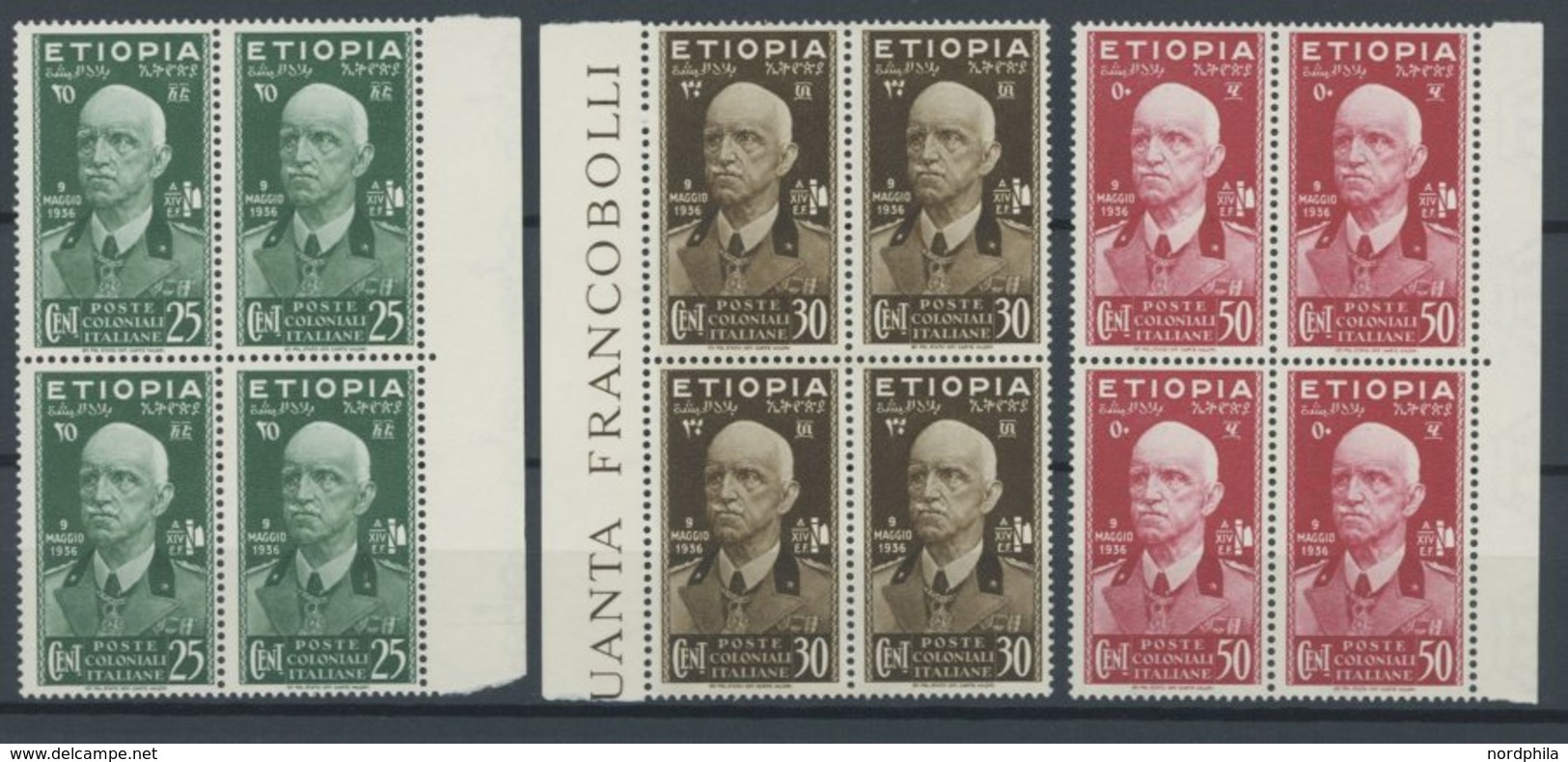 ÄTHIOPIEN 3-5 VB **, Italienisch-Äthiopien: 1936, 25 - 50 C. Kaiser Viktor Emanuel III In Postfrischen Randviererblocks, - Äthiopien