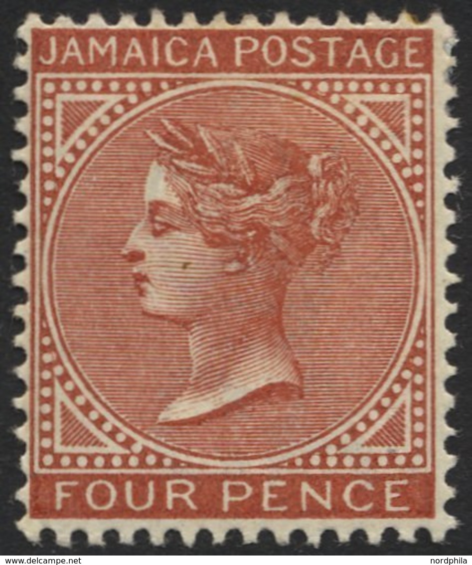 JAMAIKA 18 *, 1883, 4 P. Bräunlichrot, Wz. CA Einfach, Falzrest, Pracht, Mi. 500.- - Jamaïque (...-1961)