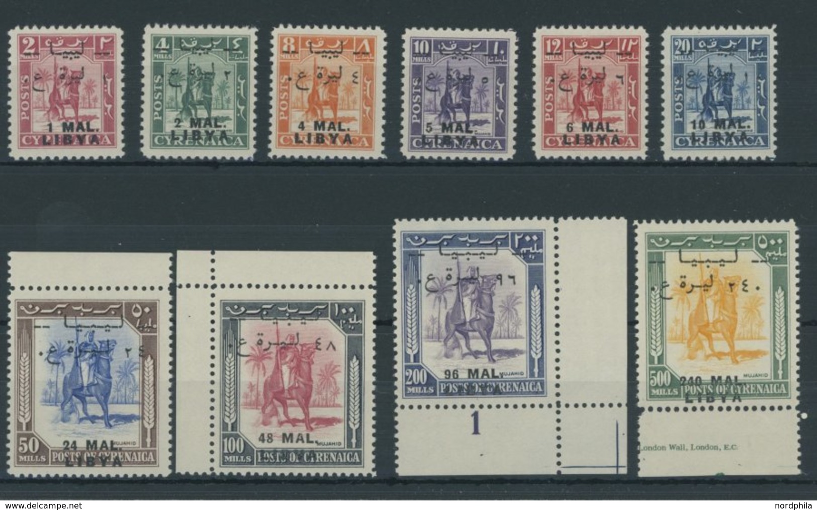 LIBYEN 24-31 **, 1951, Senussi-Kampfreiter, MAL-Währung, Postfrischer Prachtsatz, Signiert Zumstein, Mi. 130.- - Libye