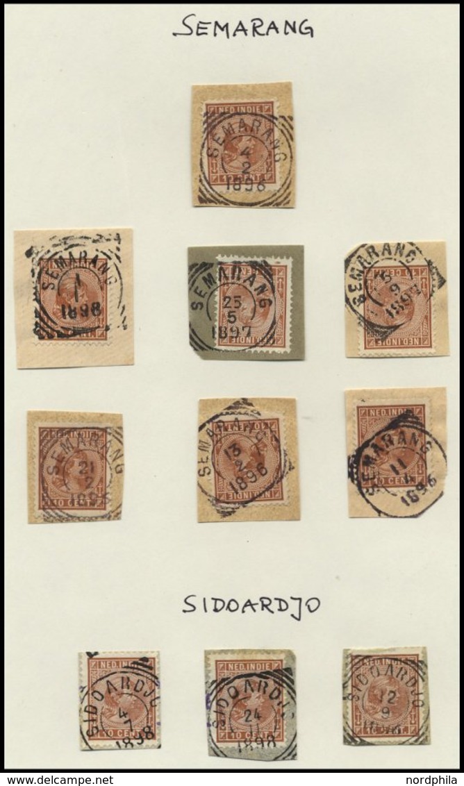 NIEDERLÄNDISCH-INDIEN 1896-1899, Saubere Sammlung Viereck-Ortsstempel Auf 187 Briefstücken Von AMBARAWA Bis WLINGI, Selt - Niederländisch-Indien