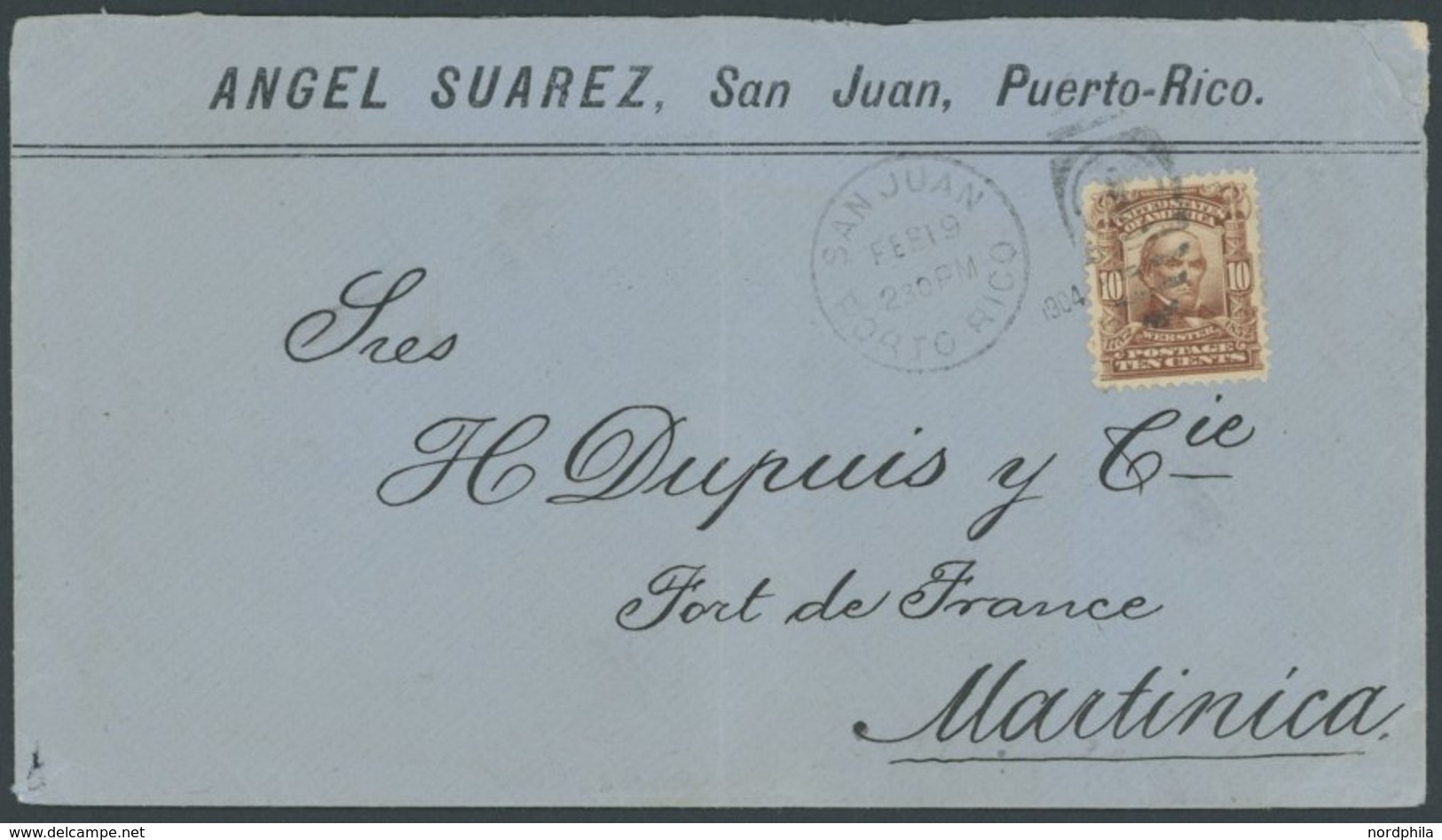 1904, Firmenbrief Aus San Juan Mit USA-Frankatur (Mi.Nr. 145A) über St. Thomas Und Dänisch Westindien Nach Martinique, F - Puerto Rico