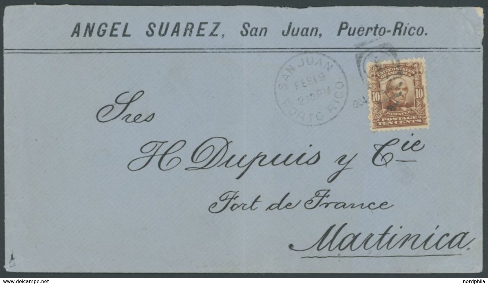1904, Firmenbrief Aus San Juan Mit USA-Frankatur (Mi.Nr. 145A) über St. Thomas Und Dänisch Westindien Nach Martinique, F - Porto Rico